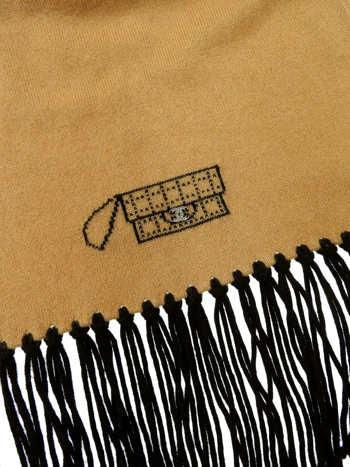 Chanel 2008 Made Cashmere Multi Motif Rhinestone Cc Mark Scarf Beige/Black