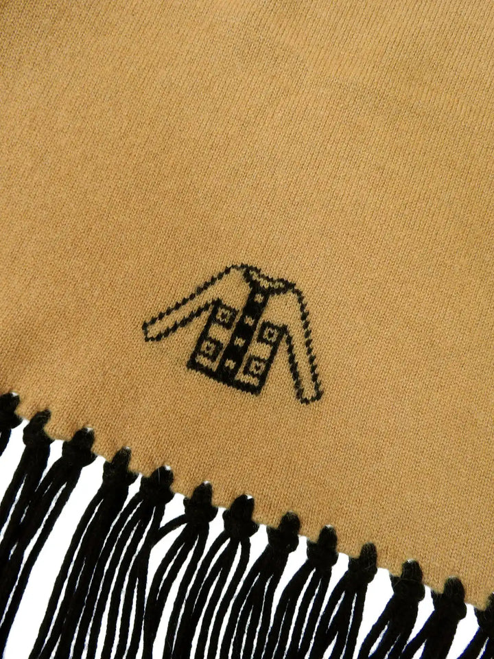 Chanel 2008 Made Cashmere Multi Motif Rhinestone Cc Mark Scarf Beige/Black