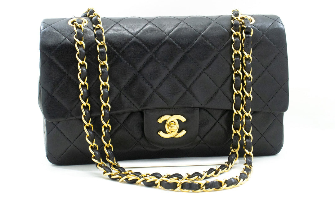 Top Quality Chanel Classic Double New 10" Chain Shoulder Bag Black Lambskin