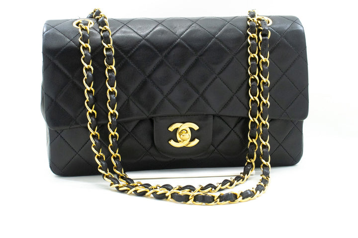 Top Quality Chanel Classic Double New 10" Chain Shoulder Bag Black Lambskin