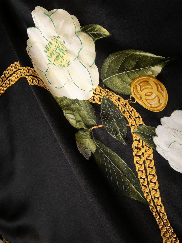 HERMES Camellia-print silk scarf