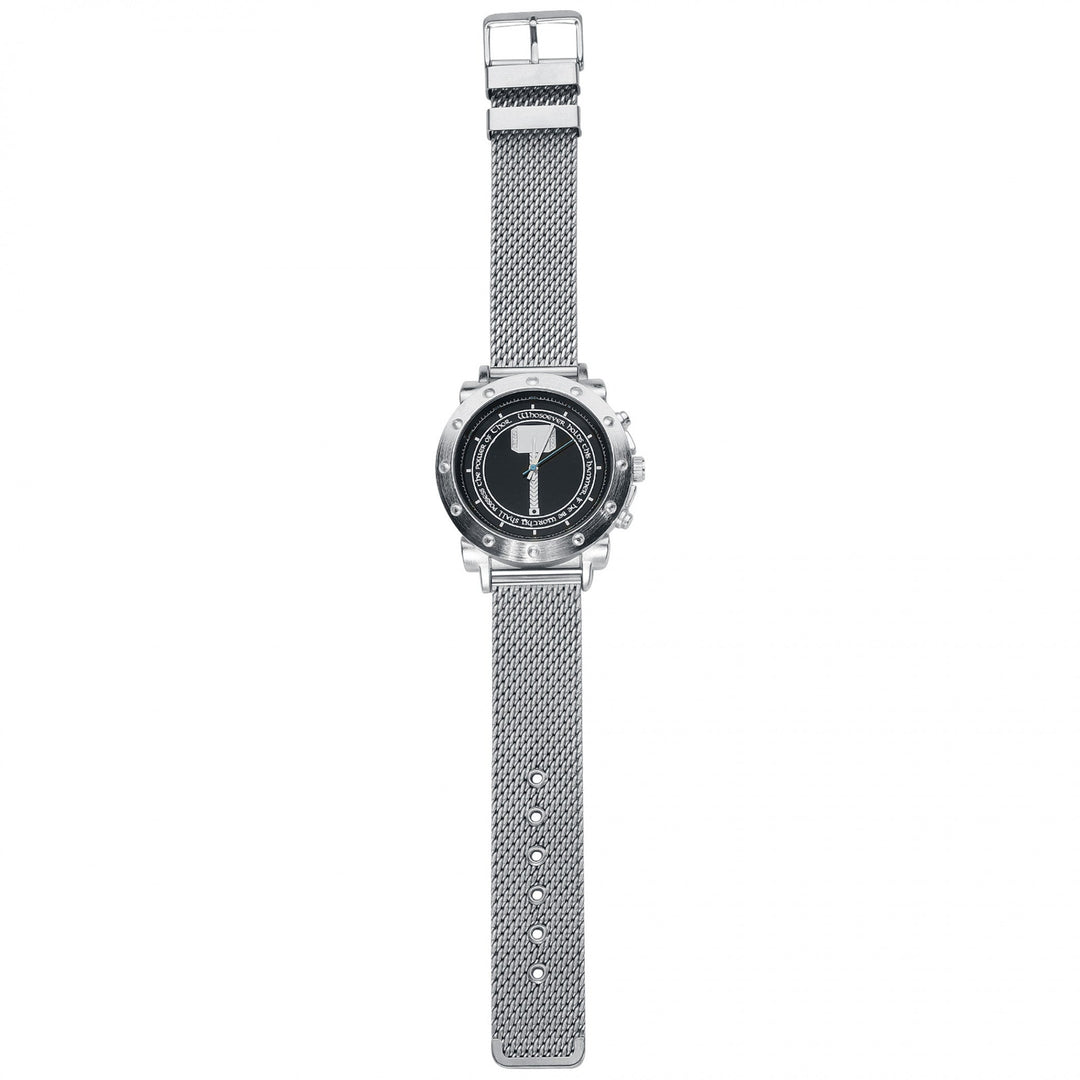 title:Marvel Comics Thor's Hammer Mjolnir Watch with Metal Band;color:Silver