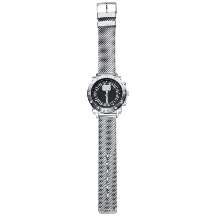title:Marvel Comics Thor's Hammer Mjolnir Watch with Metal Band;color:Silver