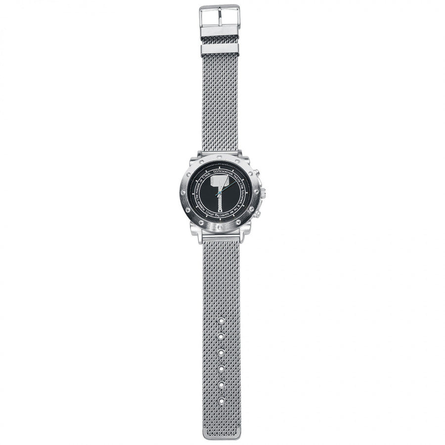 title:Marvel Comics Thor's Hammer Mjolnir Watch with Metal Band;color:Silver