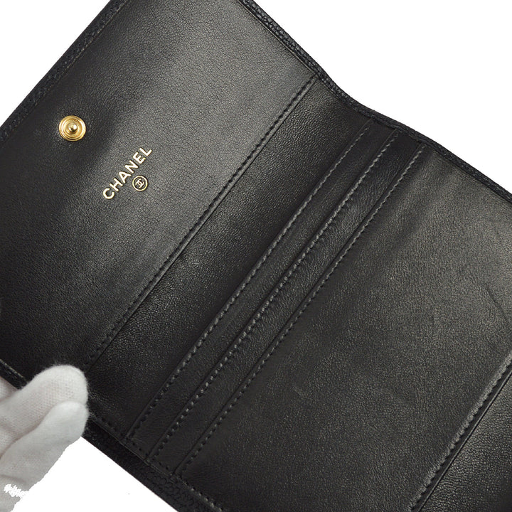 Top Quality Chanel 2005-2006 Black Caviar Timeless Trifold Wallet