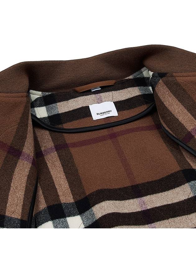 Burberry Quilted Check Wool Blend Bomber Jacket Dark Birch Brown