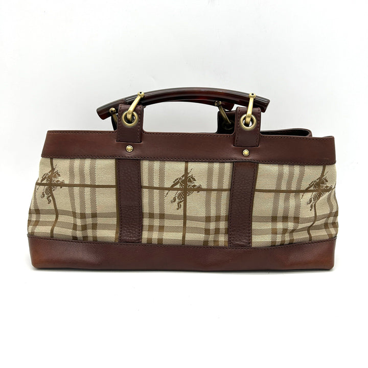Burberry Brown/Beige Haymarket Check Canvas and Leather Middle Zip Tote bb5526cc