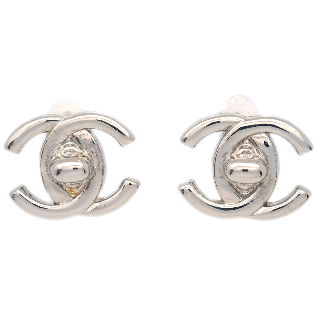 Top Quality Chanel CC Turnlock Earrings Clip-On Silver Small 96P
