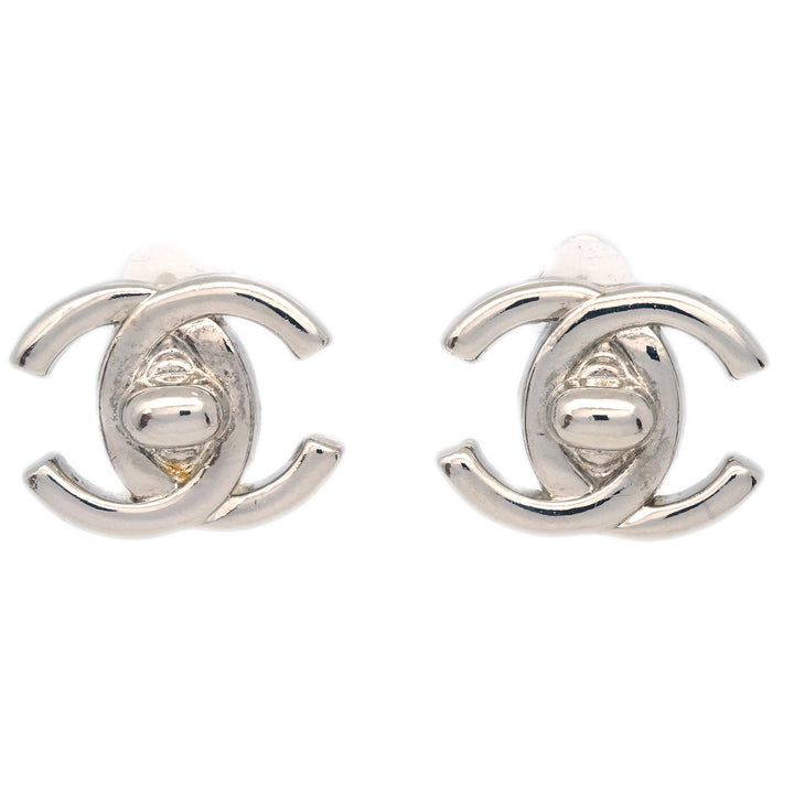 Top Quality Chanel CC Turnlock Earrings Clip-On Silver Small 96P