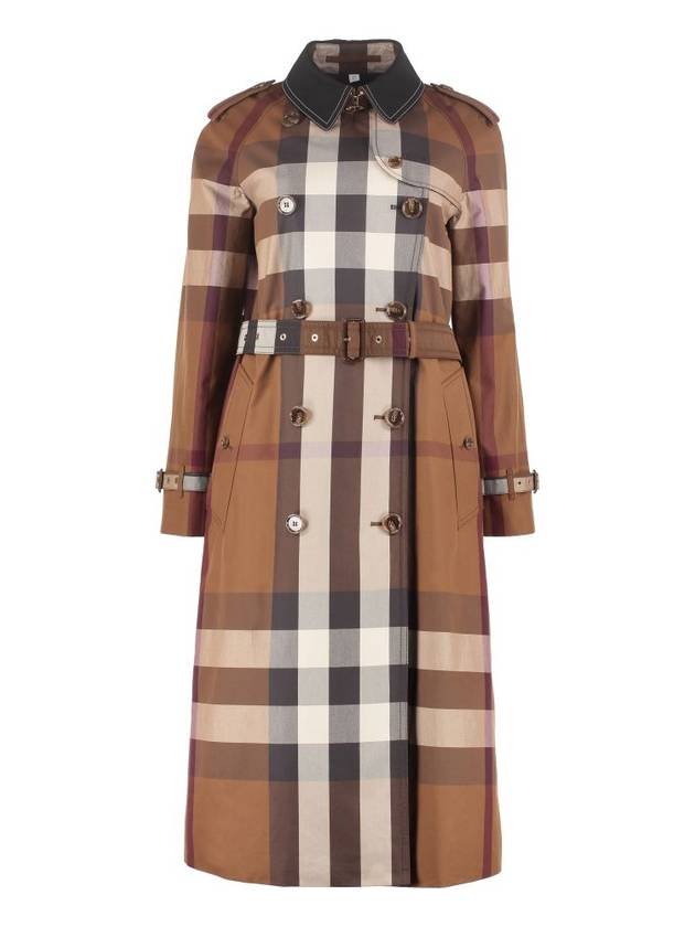 Burberry WoMen's Contrast Panel Check Trench Coat Brown