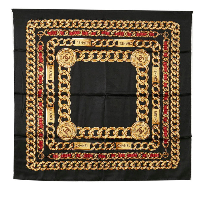 Top Quality Chanel Gold Chain Cocomark carf Black Multicolor Silk  Chanel