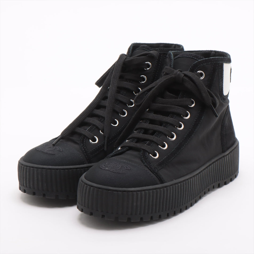 Top Quality Chanel Coco Leather X Fabric High-Cut Sneaker 35  Black G38091