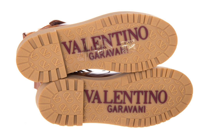 Valentino Chestnut Shearling Detail Logo Strap Boots SZ 38