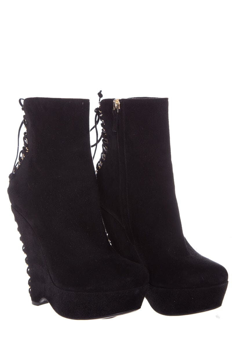 YSL Black Lace Back Detail Boots SZ 39