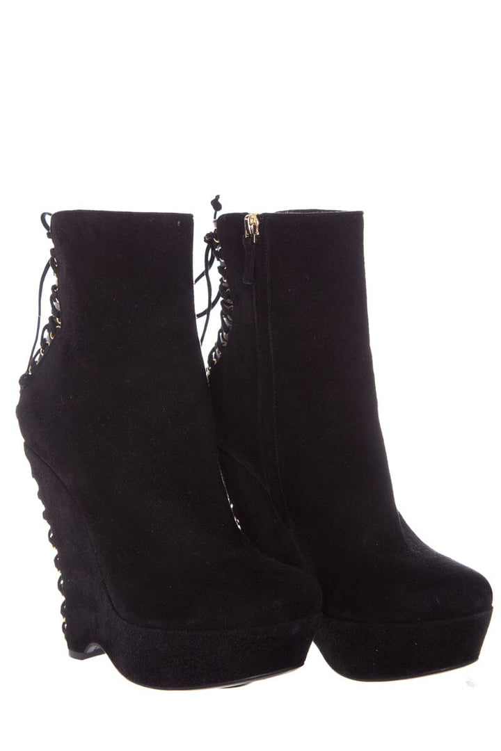 YSL Black Lace Back Detail Boots SZ 39