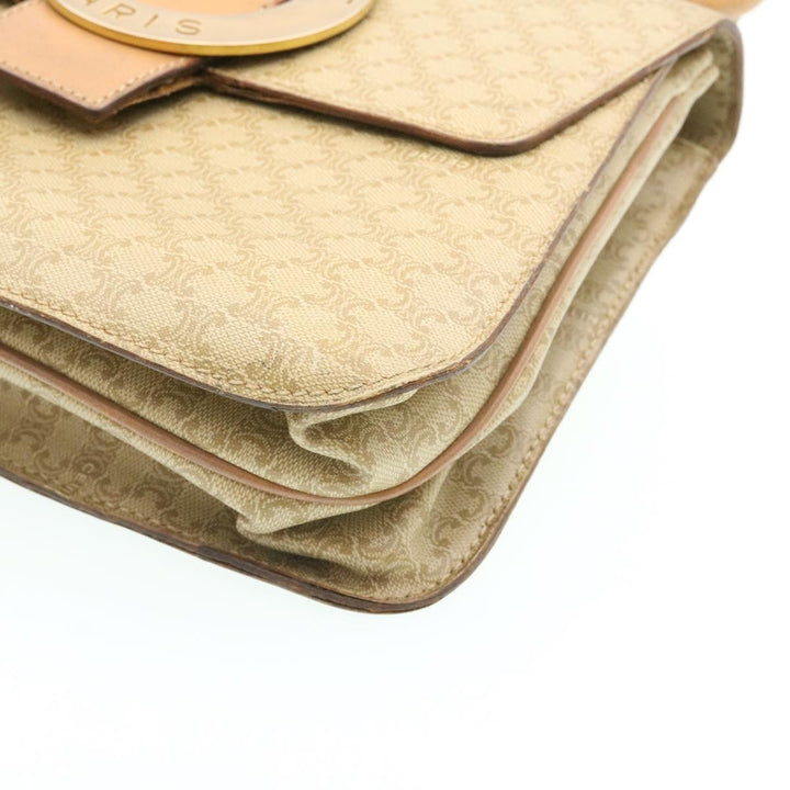 Celine Macadam Circle Logo 2Way Shoulder Hand Bag PVC Leather Beige  25937