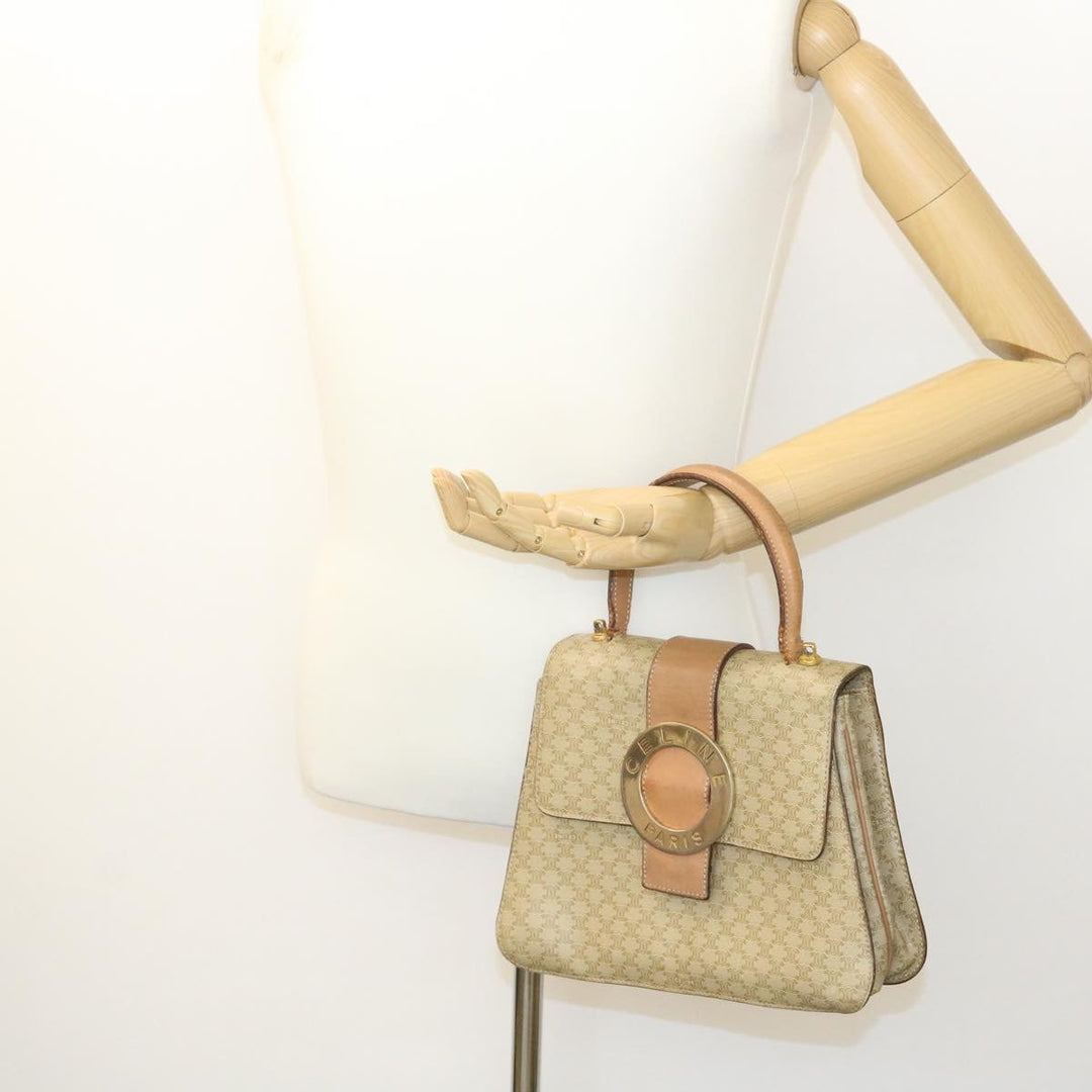 Celine Macadam Circle Logo 2Way Shoulder Hand Bag PVC Leather Beige  25937