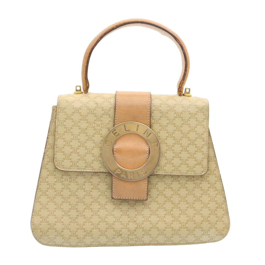 Celine Macadam Circle Logo 2Way Shoulder Hand Bag PVC Leather Beige  25937