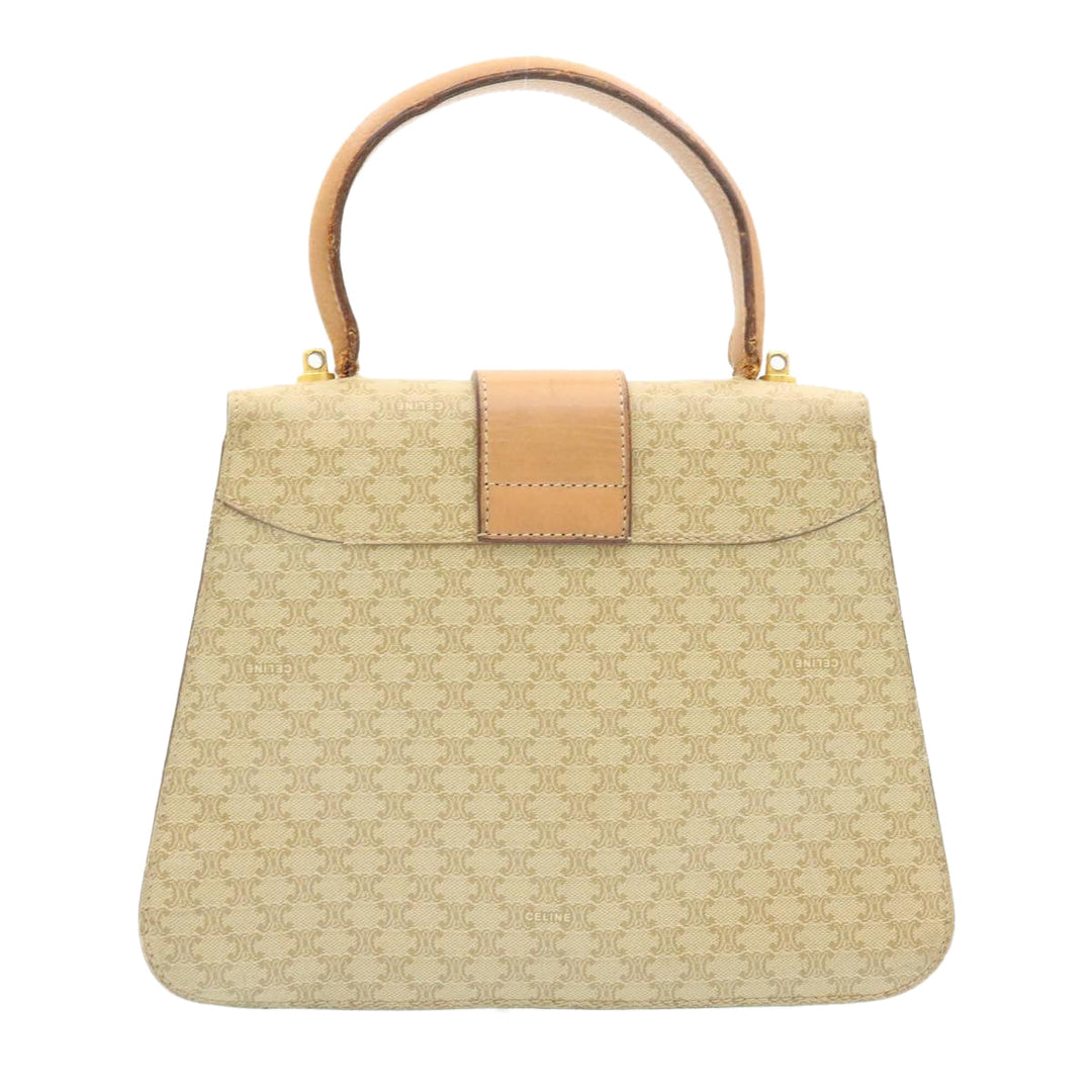 Celine Macadam Circle Logo 2Way Shoulder Hand Bag PVC Leather Beige  25937