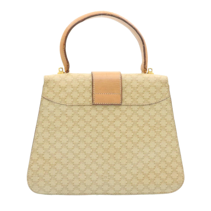 Celine Macadam Circle Logo 2Way Shoulder Hand Bag PVC Leather Beige  25937