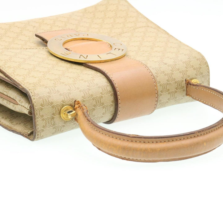Celine Macadam Circle Logo 2Way Shoulder Hand Bag PVC Leather Beige  25937