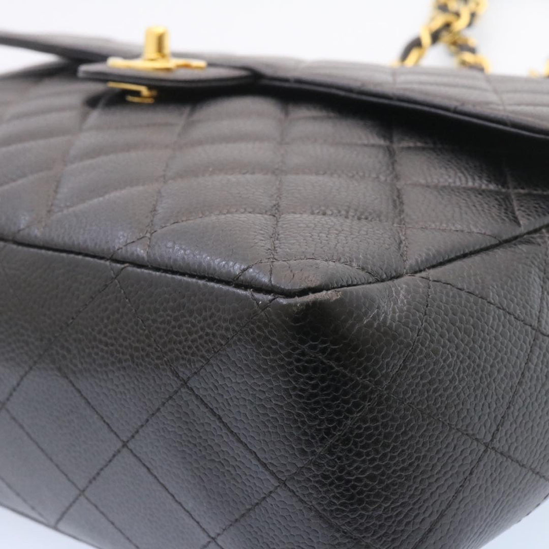 Chanel Big Matelasse New Chain Shoulder Bag Caviar Skin Black Gold Auth 25984A