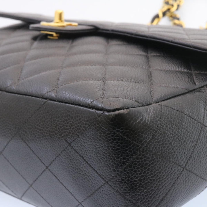 Chanel Big Matelasse New Chain Shoulder Bag Caviar Skin Black Gold Auth 25984A