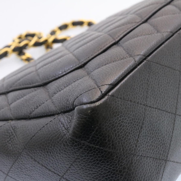 Chanel Big Matelasse New Chain Shoulder Bag Caviar Skin Black Gold Auth 25984A