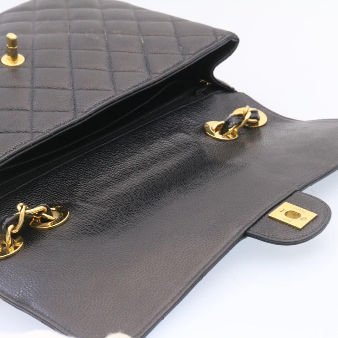 Chanel Big Matelasse New Chain Shoulder Bag Caviar Skin Black Gold Auth 25984A