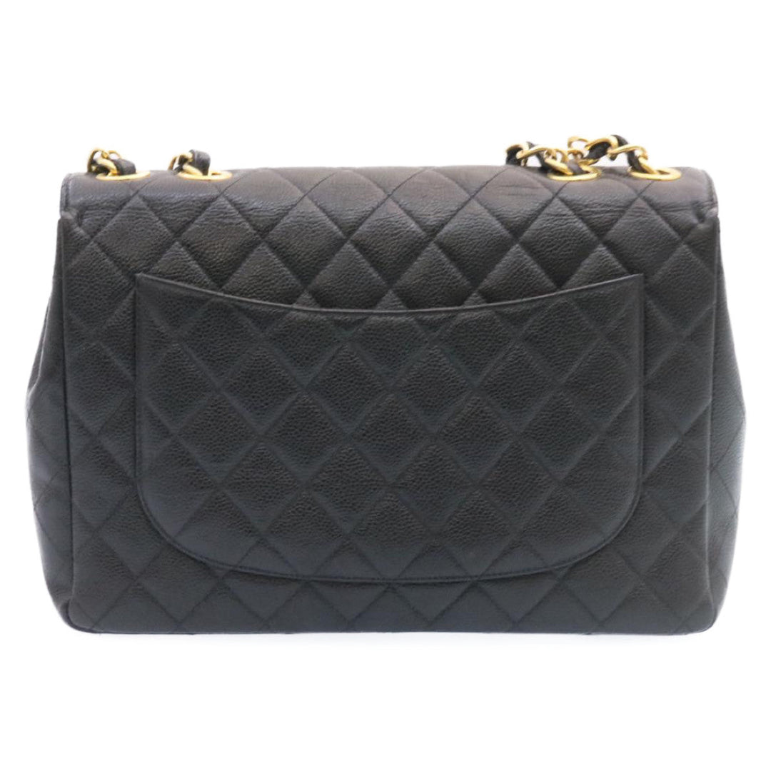 Chanel Big Matelasse New Chain Shoulder Bag Caviar Skin Black Gold Auth 25984A