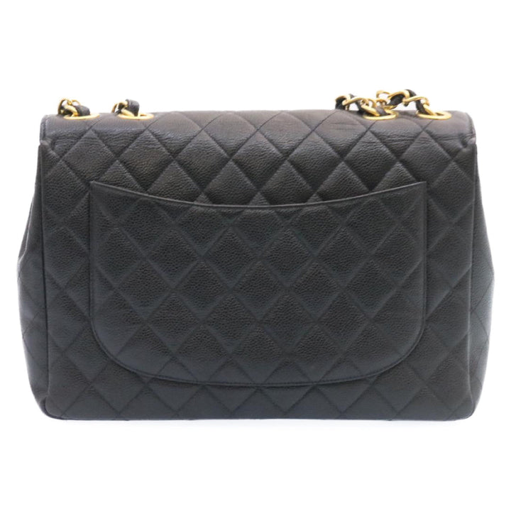 Chanel Big Matelasse New Chain Shoulder Bag Caviar Skin Black Gold Auth 25984A