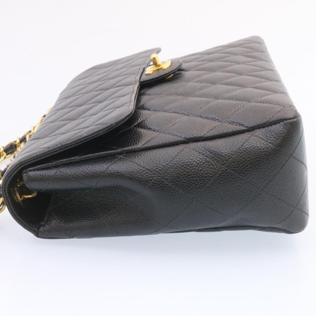 Chanel Big Matelasse New Chain Shoulder Bag Caviar Skin Black Gold Auth 25984A