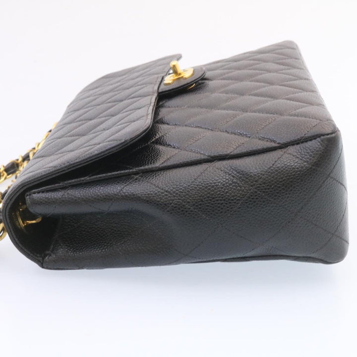 Chanel Big Matelasse New Chain Shoulder Bag Caviar Skin Black Gold Auth 25984A