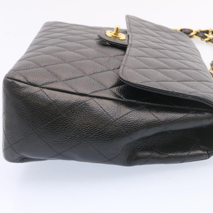 Chanel Big Matelasse New Chain Shoulder Bag Caviar Skin Black Gold Auth 25984A