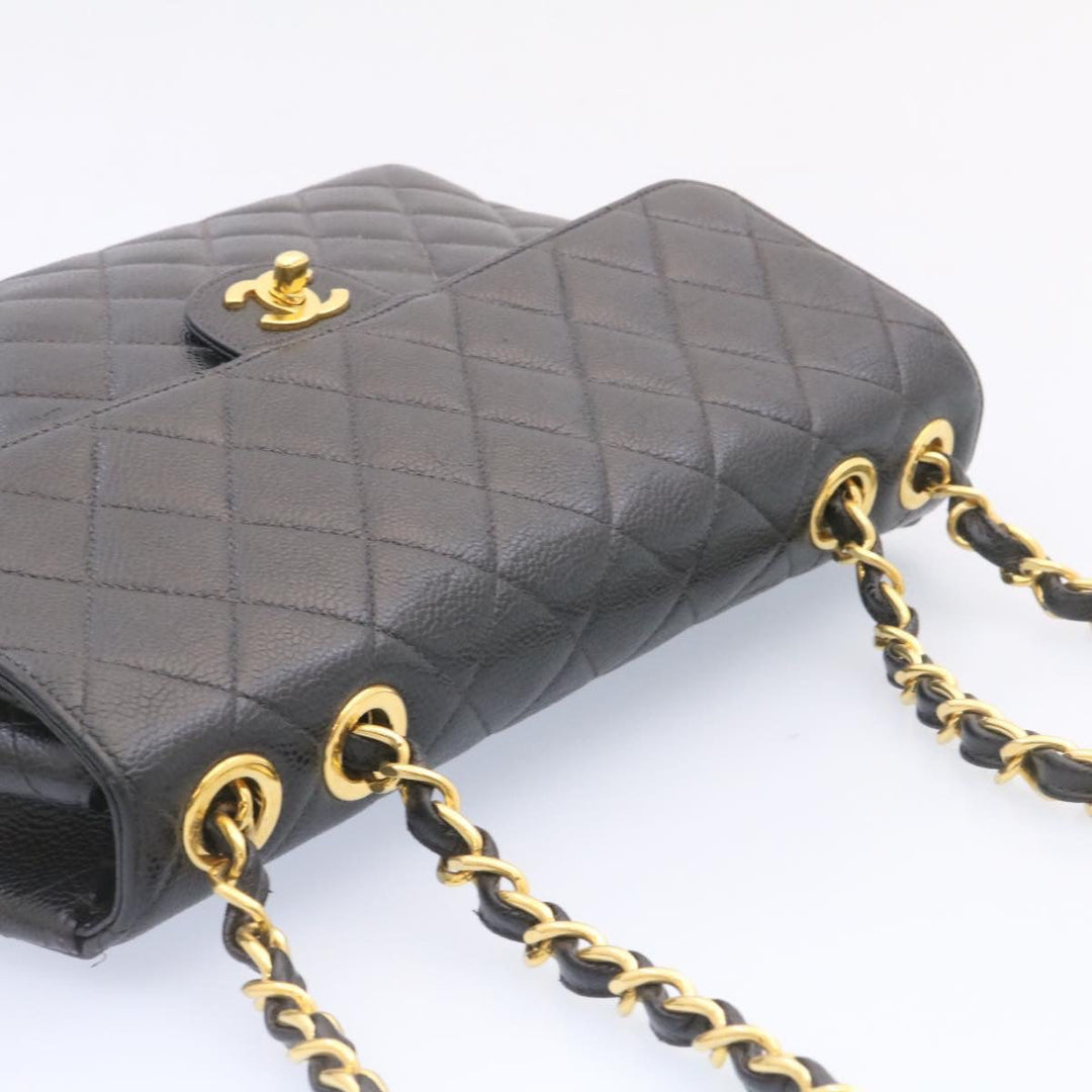 Chanel Big Matelasse New Chain Shoulder Bag Caviar Skin Black Gold Auth 25984A