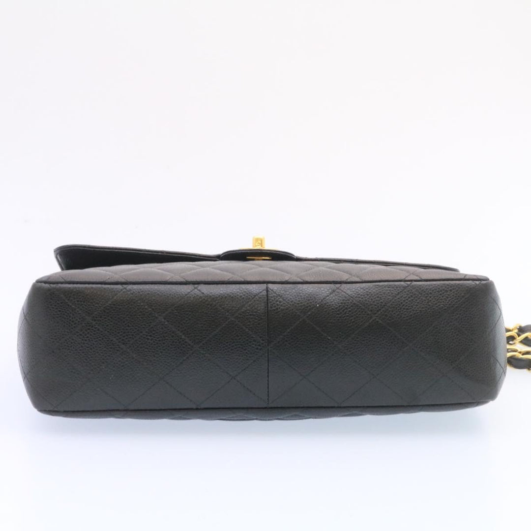 Chanel Big Matelasse New Chain Shoulder Bag Caviar Skin Black Gold Auth 25984A