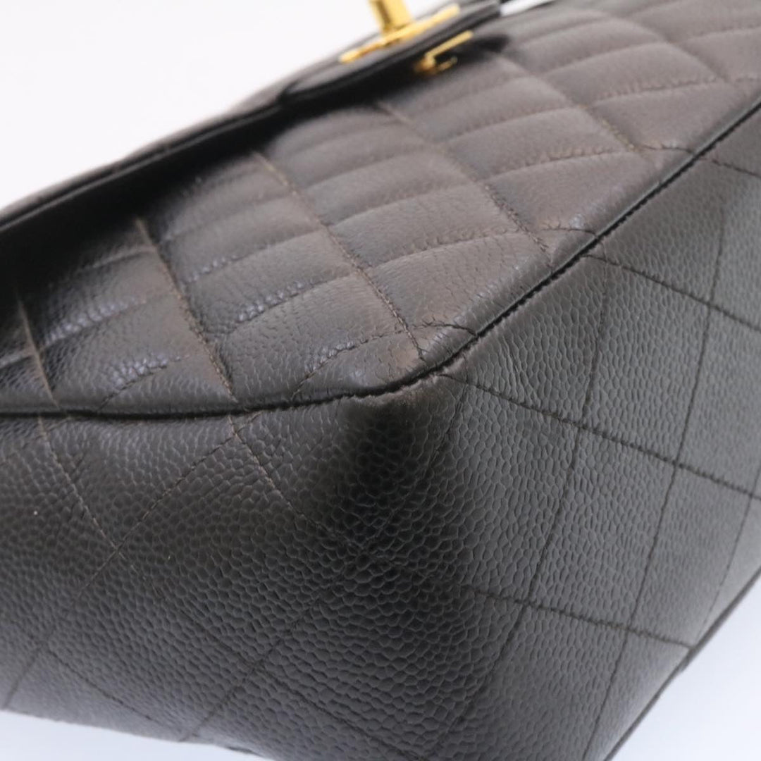 Chanel Big Matelasse New Chain Shoulder Bag Caviar Skin Black Gold Auth 25984A