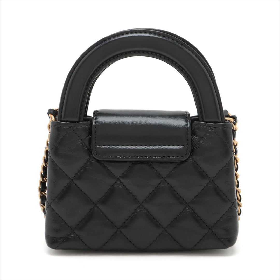 Top Quality Chanel Mattress Leather 2WAY Shoulder Bag Black Gold  AP3435