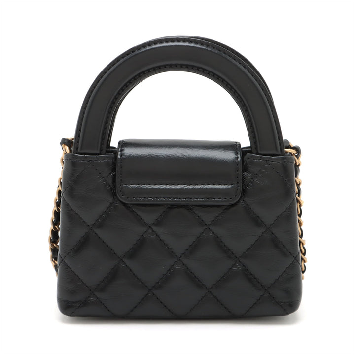 Top Quality Chanel Mattress Leather 2WAY Shoulder Bag Black Gold  AP3435