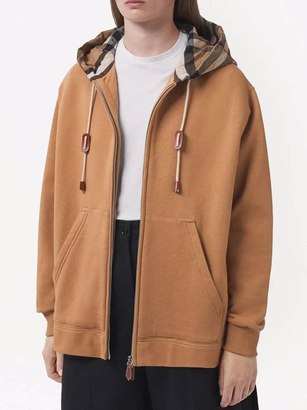 Burberry Cotton Check Zip-Up Hoodie Camel