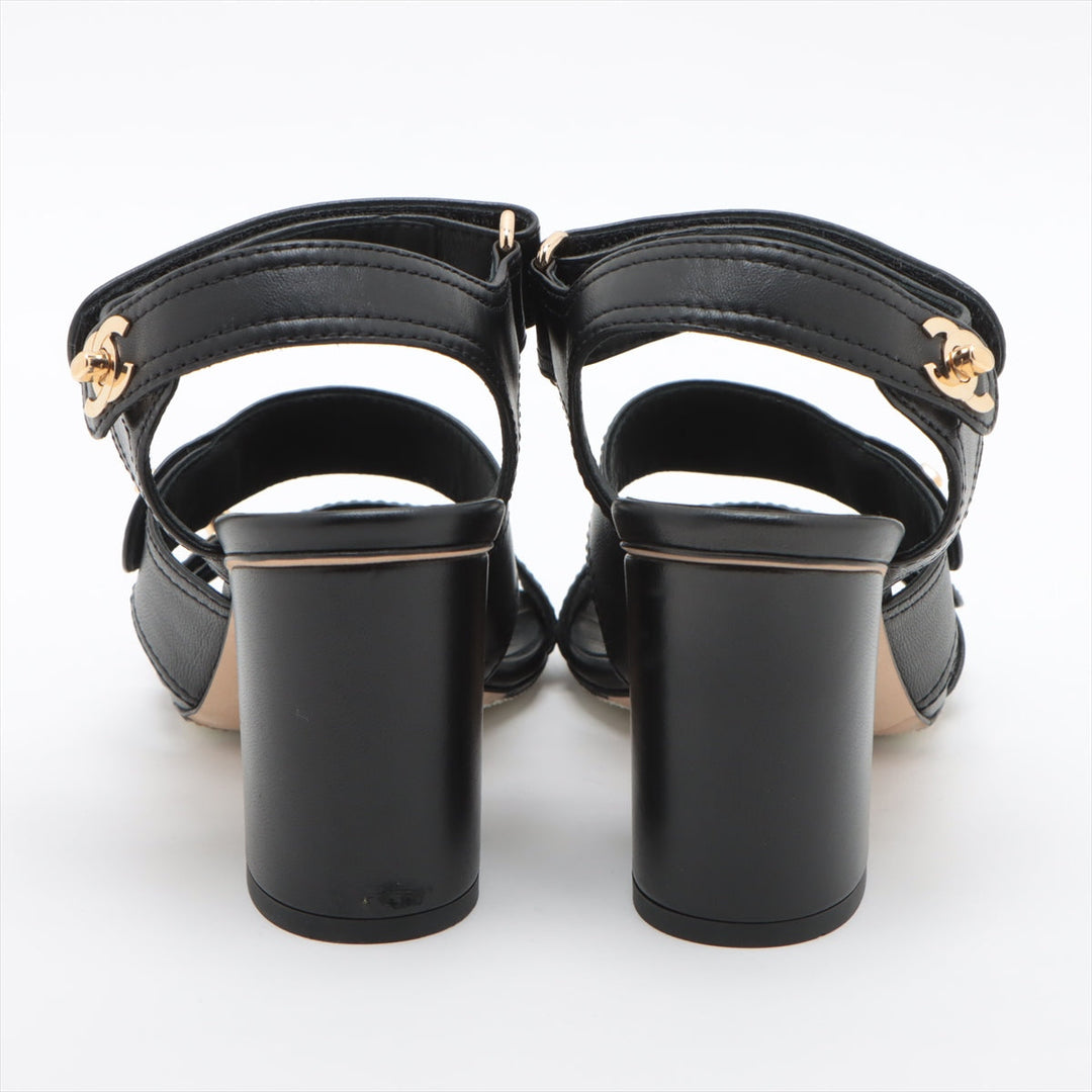 Top Quality Chanel Coco 22SS Leather Sandal 35.5C  Black G37387 Turn-Lock