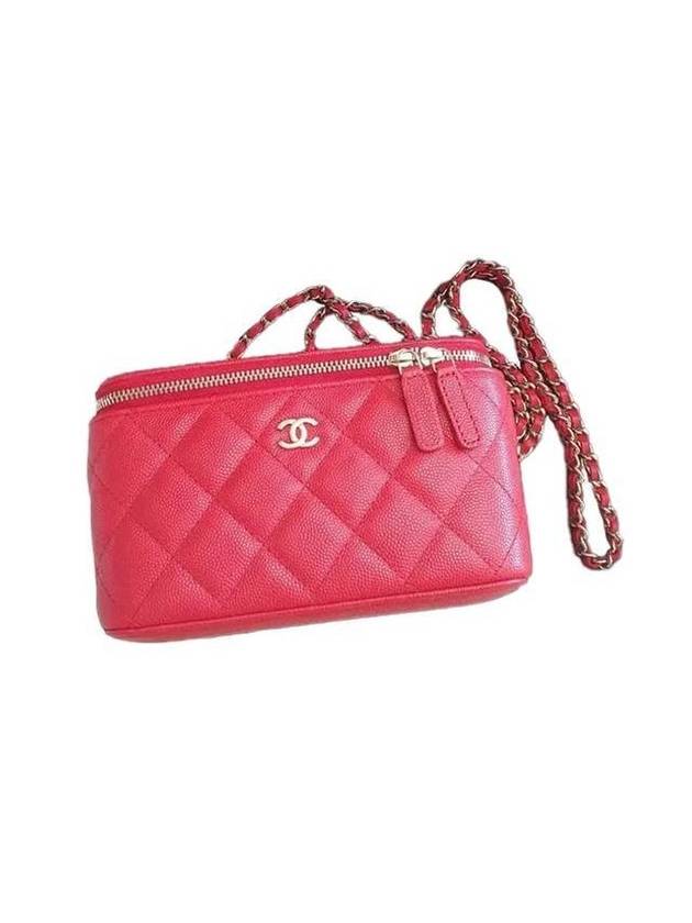 Classic Cosmetic Case Small Grained Calfskin Cross Bag Red Chanel