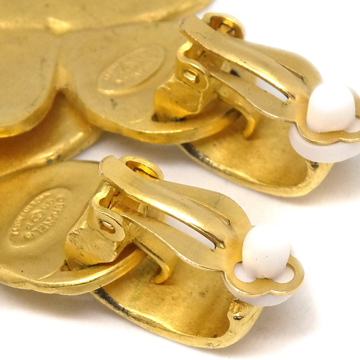 Top Quality Chanel Clover Dangle Earrings Gold Clip-On 95P