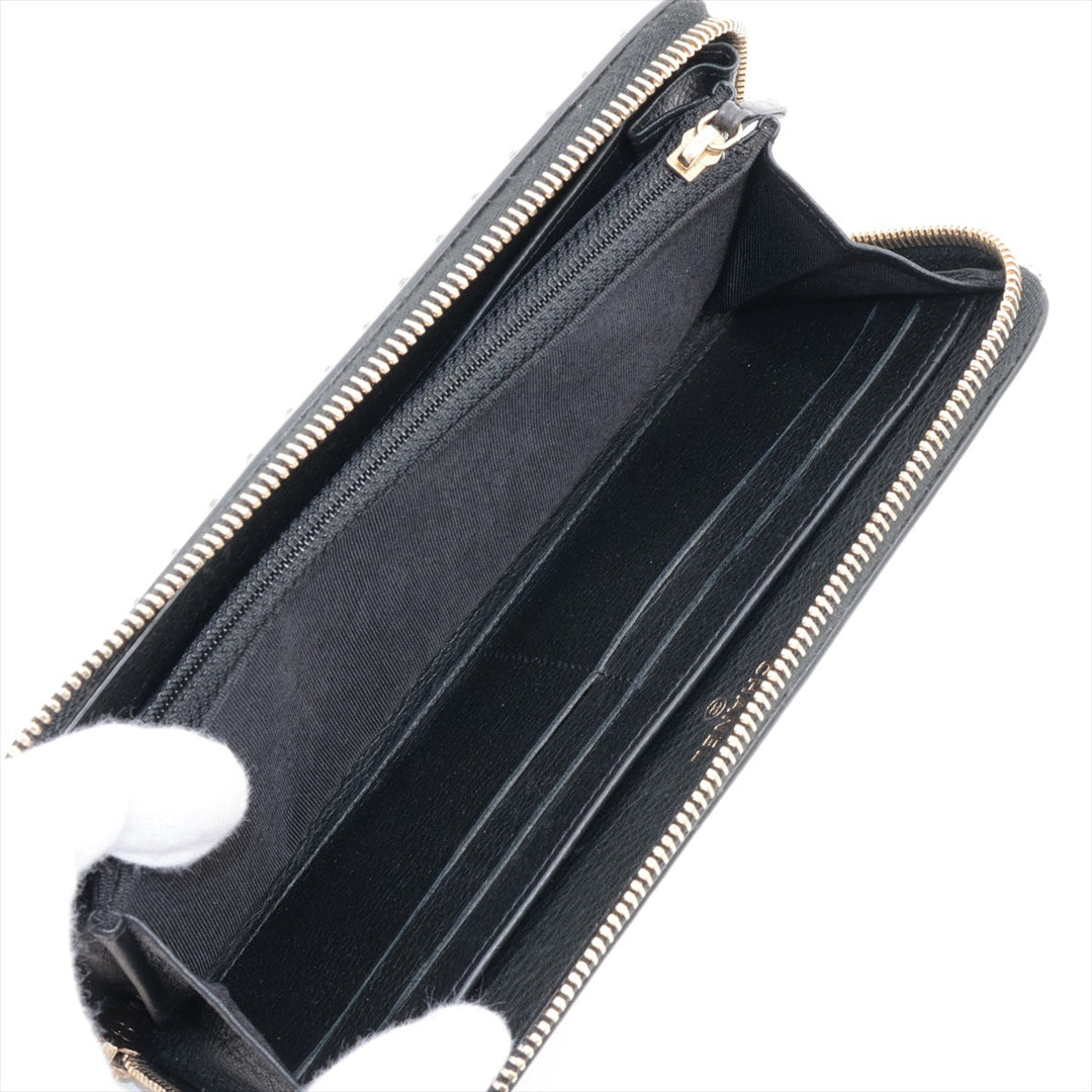 Top Quality Chanel Coco Charm Leather x Stalls Round  Wallet Black Gold
