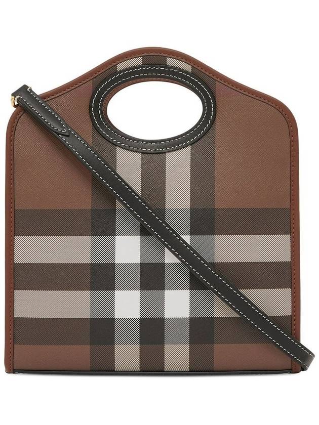 Burberry Mini Pocket Checked Leather Tote Bag Dark Burch Brown