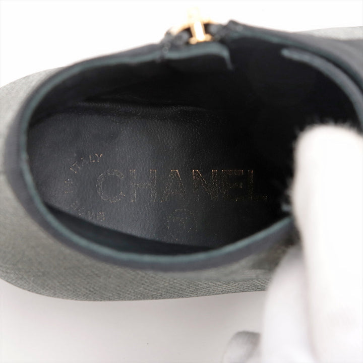 Top Quality Chanel Coco Leather X Fabric Shoes 35.5  Black X Silver G33181 Pearl