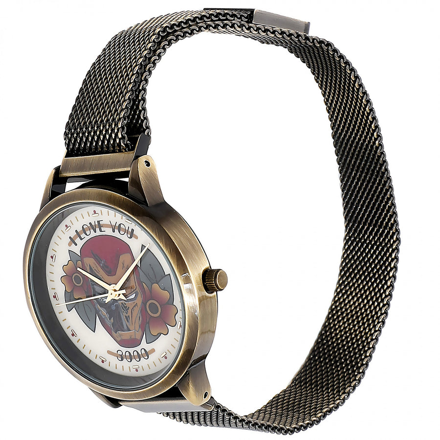 title:Marvel Comics Iron Man Floral Watch with Metal Band;color:Gold