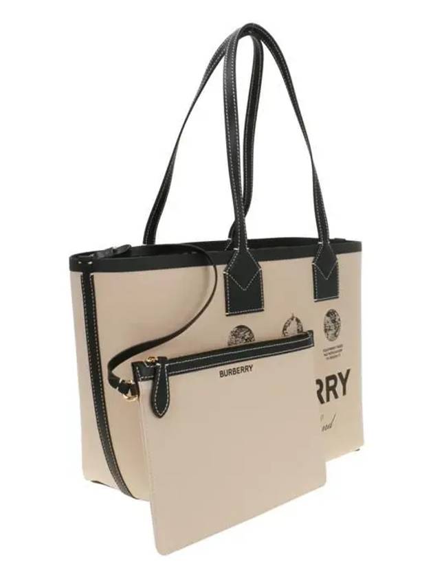Burberry Prorsum Label Print Small London Cotton Leather Tote Bag Beige