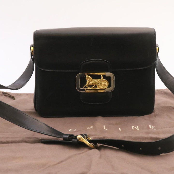 Celine Horse Carriage Shoulder Bag Leather Black  26712