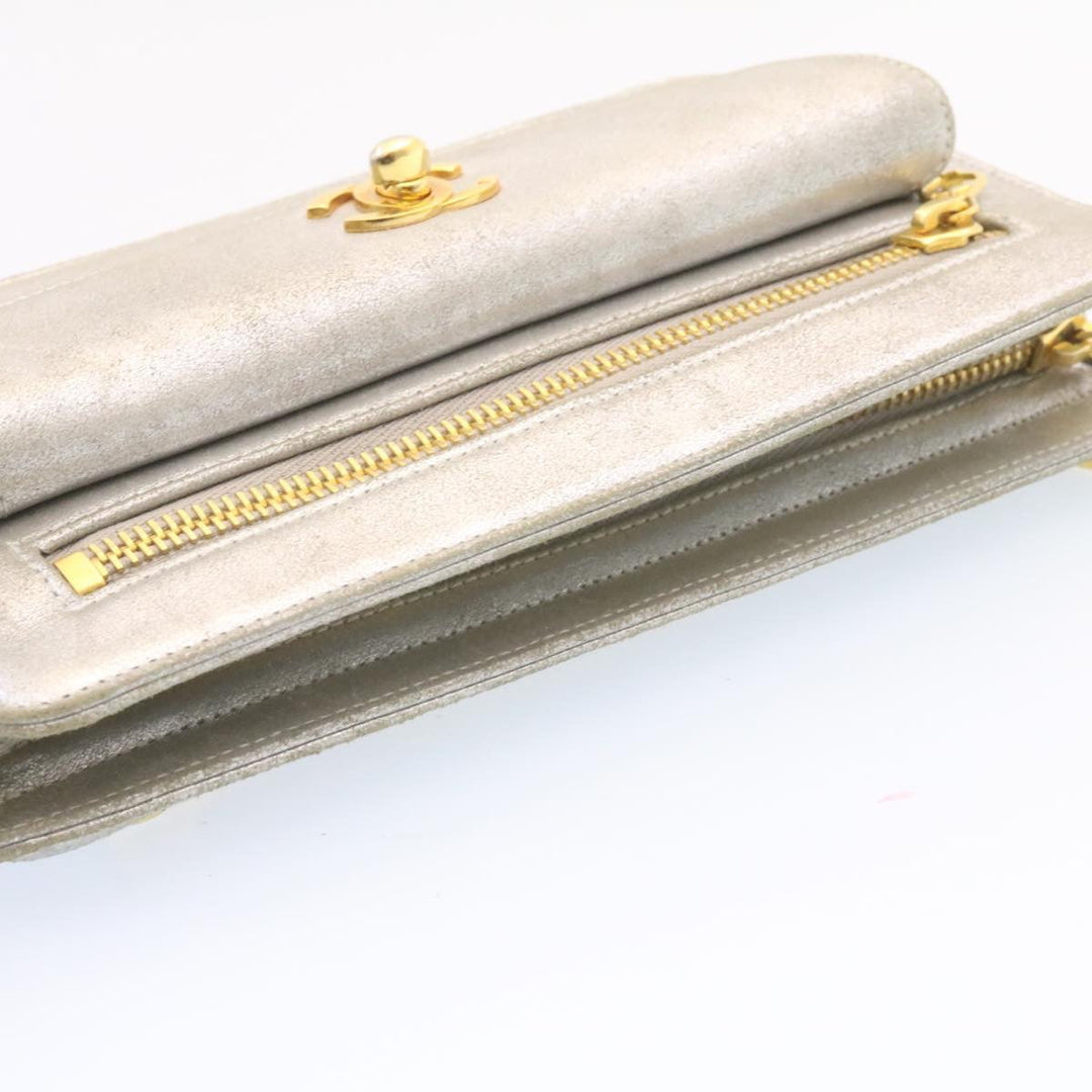 Top Quality Chanel Clutch Bag Leather Silver CC Auth 26857A